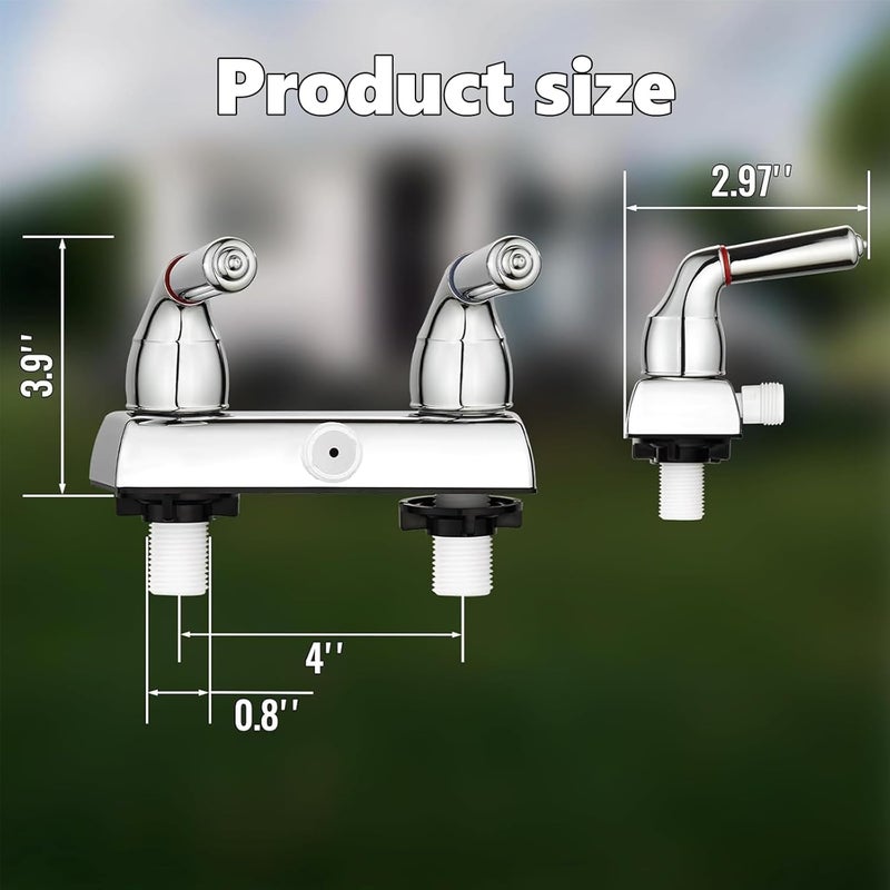 OasisFlow RV Shower Faucet 4" Camper Shower Faucet Replacement Valve Diverter with Hot/Cold Handles Compatible with Dura Faucet DF-SA100C (Chrome Polished) - Image 4